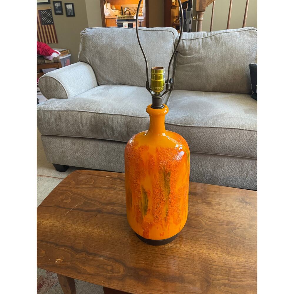 Mid Century Modern Lava Drip Glaze Orange Ceramic Table Lamp MCM